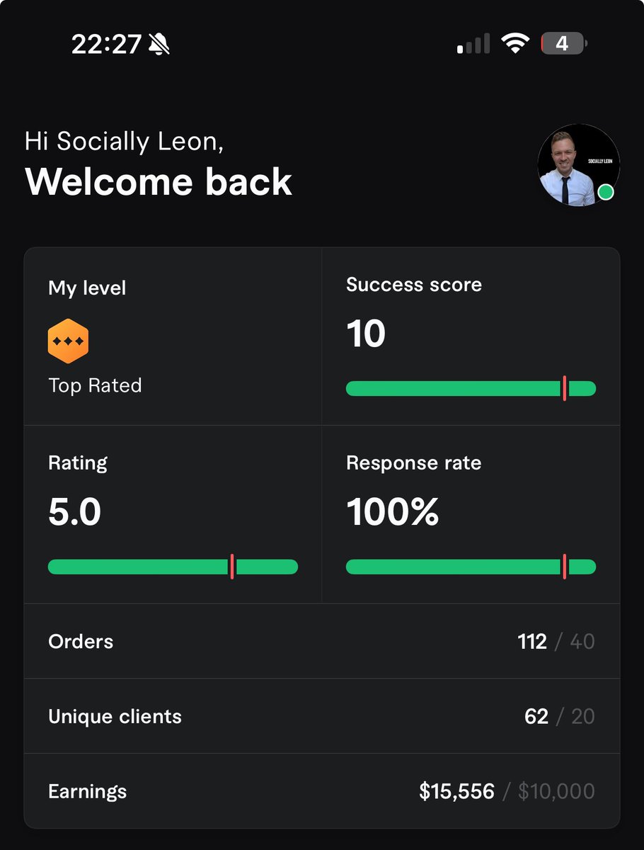 My success score just went to 10! I literally now have the perfect Fiverr stats! Come on! #toprated #fiverr #ugc #ugcuk #ugcmale