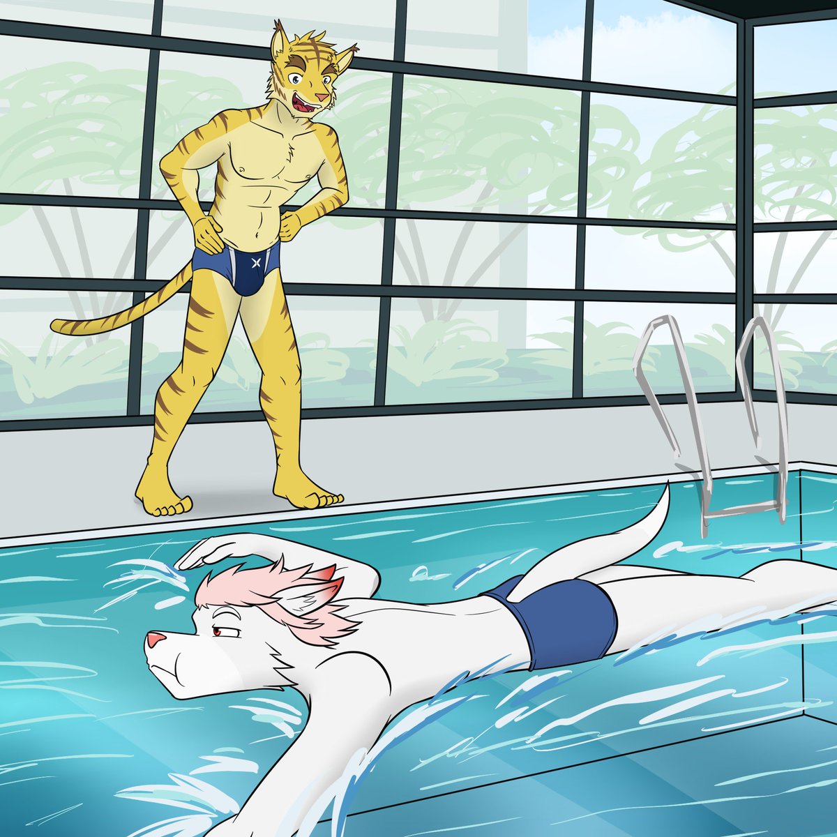 Hiroyuki getting some swimming lessons from Torahiko.