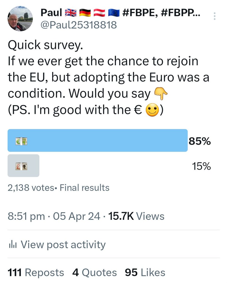 Well. First, I need to apologise for the problems some had with seeing the emoji's. Now, that was quite decisive. I know Twitter is a bit of a bubble, but opposition was thin on the ground to taking the €. I don't think it's likely even if we did join, at least at first. Thanx😊