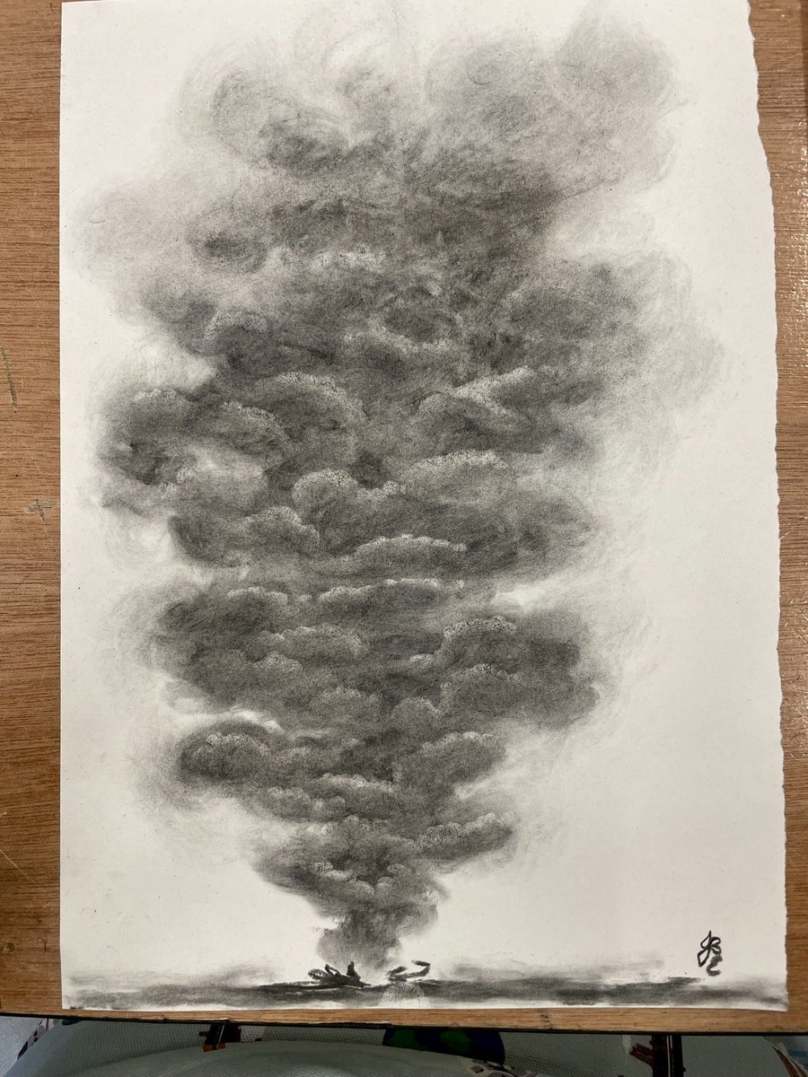 I attended a mixed media art workshop today which focused on environmental issues, using pastels, acrylic paint, wet &amp; dry charcoal.  I can’t remember the last time that I worked so fast &amp; loose - managed to squeeze out 5 sketches in 1 day.  #environmentart #ClimateEmergency