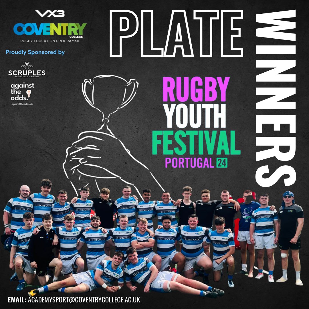 Congratulations to @coventrycollege Rugby Education Programme winning the U19’s plate @RugbyYouthFest 2 intense days of rugby winning 3 from 5 games the squad demonstrated great character & desire to win the plate group on day 2 fantastic achievement #covcollege #playerpathway