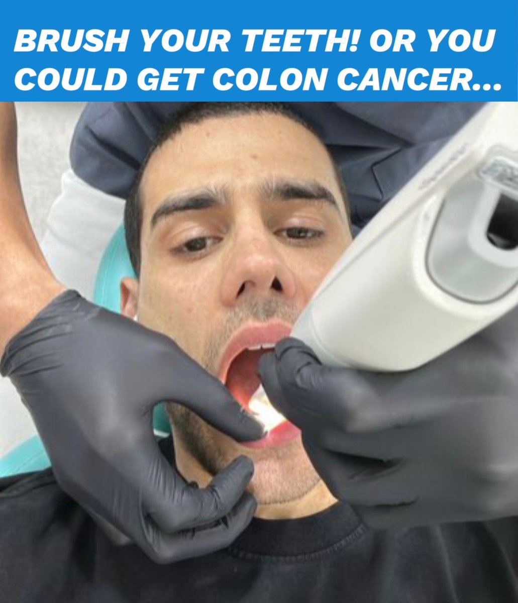 BRUSH YOUR TEETH! OR YOU COULD GET COLON CANCER…
New study has found a link between mouth bacteria, specifically Fusobacterium nucleatum, and an increased risk of colon cancer.
Regular brushing and dental care significantly reduce this risk, emphasizing oral hygiene's role in…