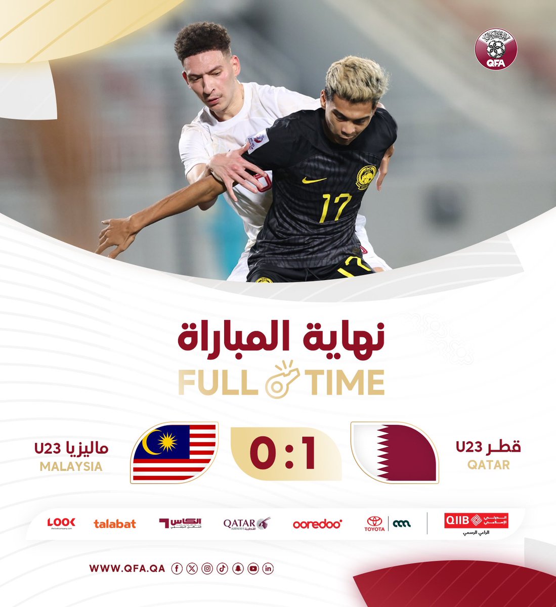 📢 | Full Time U-23 friendly match Qatar (1) - (0) Malaysia ⚽️ Ahmed Al-Rawi #AlAnnabi