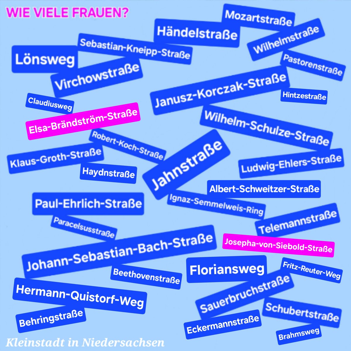 Team Starke Frauen Königslutter e. V. (@tsf_kgl) on Twitter photo #WieVieleFrauen werden in dieser Kleinstadt mit ca. 9.000 Einwohner*innen in #Niedersachsen mit einem Straßennamen sichtbar gemacht? – 2️⃣
#FrauenSichtbarMachen #frauenORTENiedersachsen <a href="/WieVieleFrauen/">UndWieVieleFrauen?</a> #WieVieleFrauen werden in dieser Kleinstadt mit ca. 9.000 Einwohner*innen in #Niedersachsen mit einem Straßennamen sichtbar gemacht? – 2️⃣
#FrauenSichtbarMachen #frauenORTENiedersachsen <a href="/WieVieleFrauen/">UndWieVieleFrauen?</a>