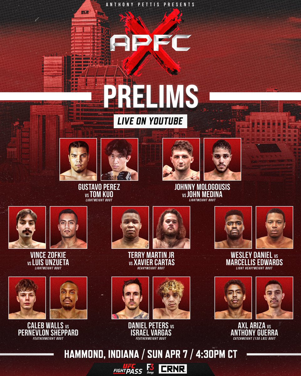 APFC X Prelims go live in 5 mins!

Watch live on YouTube <a href="/Showtimepettis/">Anthony Pettis</a>