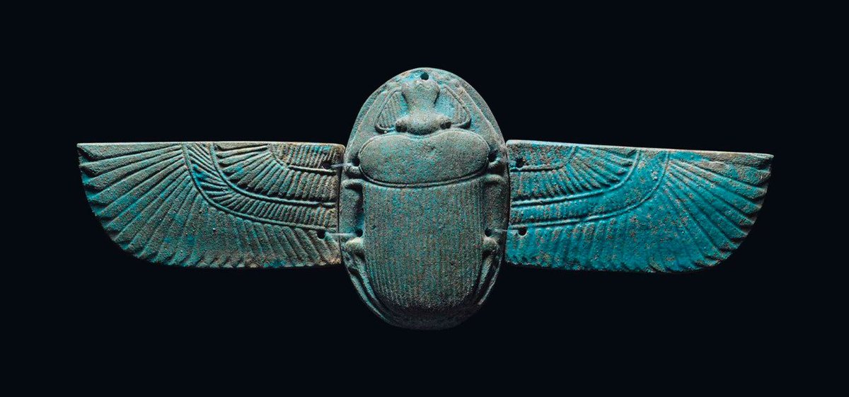 Faience winged scarab amulet, Ptolemaic Egypt, 664-30 BC