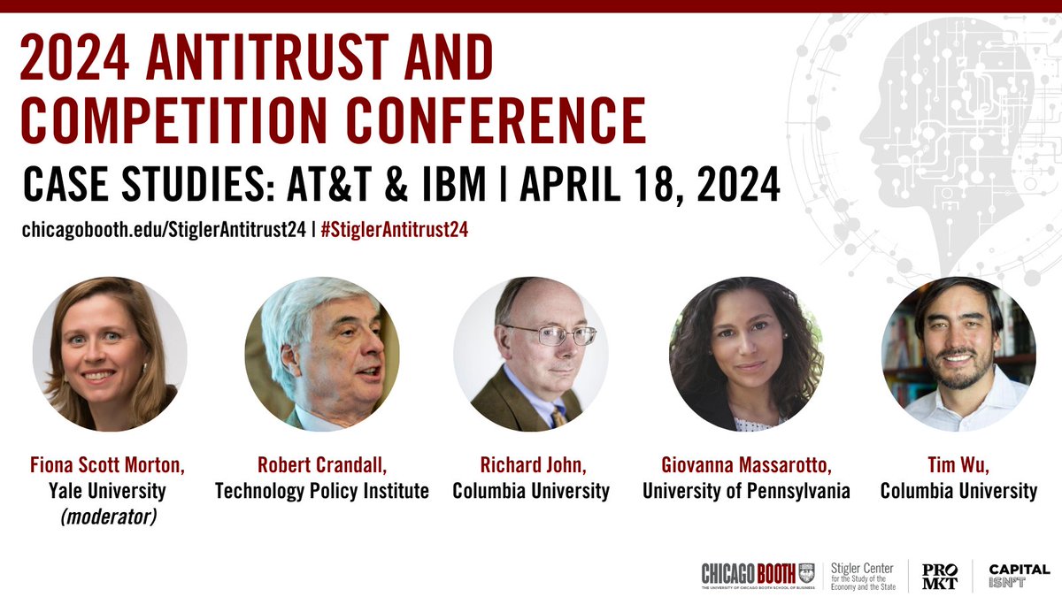 At #StiglerAntitust24: Did #antitrust litigation against AT&T and IBM shape the development of the PC? Or was the actual long-term impact of this enforcement minimal? 🎙️ @ProfFionasm, Robert Crandall, @RrjohnR, @G_Massarotto, and @superwuster 🎙️ Join: bit.ly/StiglerAntitru…