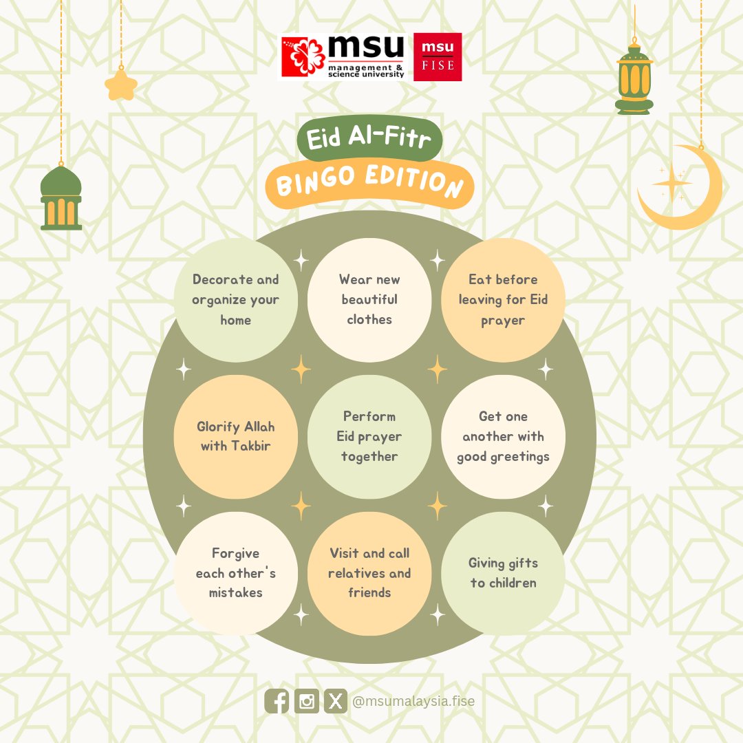 As the new moon of Syawal approaches, may your home be filled with the warmth of family, the joy of good food, and the spirit of Aidilfitri. Prepare for the celebration by donning these Eid Al-Fitr Bingo Edition. #msumalaysia #msumalaysia #aidilfitripreparation