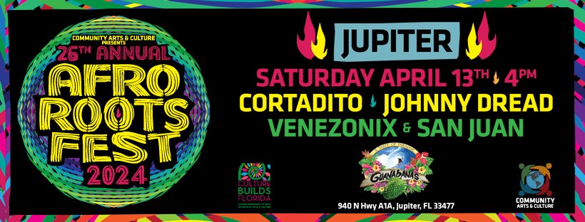 Afro Roots Fest (@afrorootsfest) on Twitter photo Join us in #Jupiter <a href="/GuanabanasJup/">GuanabanasRestaurant</a> THIS SATURDAY and enjoy an afternoon and evening of live music by @CortaditoSon, <a href="/RasJohnnyDread/">Johnny Dread</a>, <a href="/Venezonix/">Venezonix</a> + San Juan USA, plus DJ <a href="/EPHNIKO/">ephniko</a>. Click facebook.com/events/9263937… for more information and to RSVP now. #AfroRootsFest26 #ARWMF26 Join us in #Jupiter <a href="/GuanabanasJup/">GuanabanasRestaurant</a> THIS SATURDAY and enjoy an afternoon and evening of live music by @CortaditoSon, <a href="/RasJohnnyDread/">Johnny Dread</a>, <a href="/Venezonix/">Venezonix</a> + San Juan USA, plus DJ <a href="/EPHNIKO/">ephniko</a>. Click facebook.com/events/9263937… for more information and to RSVP now. #AfroRootsFest26 #ARWMF26