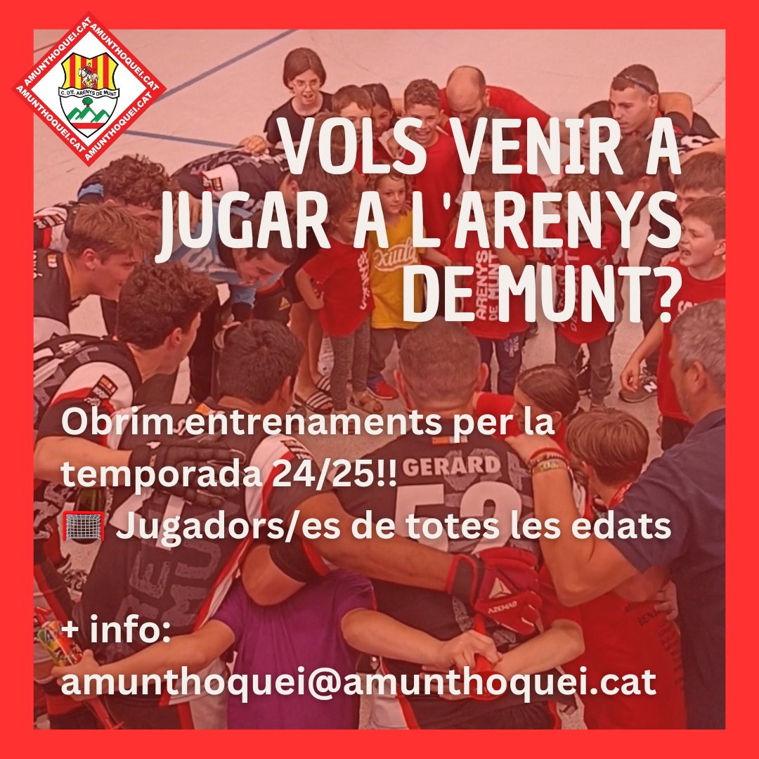 ⚪🔴 Vols venir a jugar a l'Arenys de Munt?? 

Obrim entrenaments per a la temporada 24/25 💪 Jugadors i jugadores de totes les edats. Equips competitius d'or i altres categories 🥅

ℹ️ amunthoquei@amunthoquei.cat o missatge directe‼️

#hoqueipatins #hoqueibase #hoqueifemení