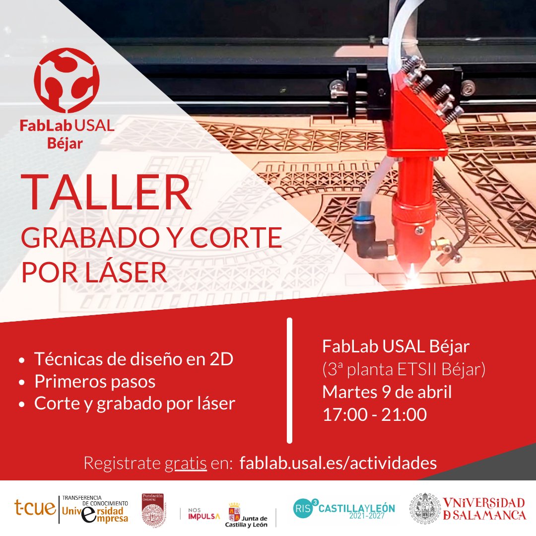 ¡Desata tu creatividad con nuestro curso de Grabado y Corte por Láser!💥 

📝 forms.gle/mbiv5vrEvV13HH…
📆 9 abr
⌚ 17-21h
🌐 FabLab USAL Béjar
❗ Portátil propio

#GrabadoLáser #CorteLáser #FablabBejar #ingeniería #ingenieriaindustrial

@etsii_bejar
@fgusal
@fablabusal
@usal