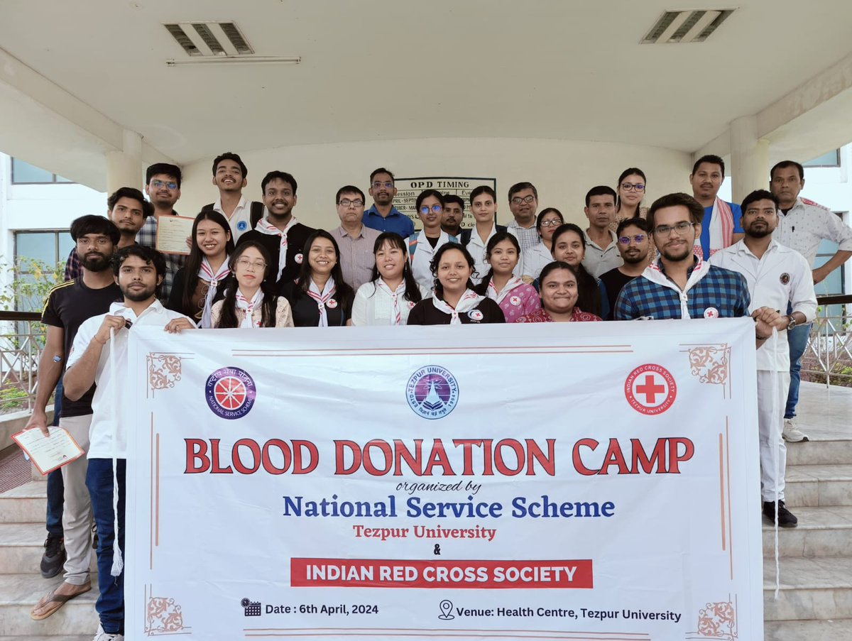NSS Tezpur University in collaboration with Indian Red Cross Society organized a Blood Donation Camp on 6th April in the University Campus premises as a part of service to the society.@_NSSIndia @ianuragthakur @YASMinistry @nss_rdguwahati @TezpurUniv @mygovindia @ameeyadas