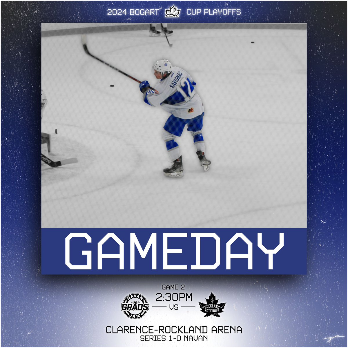 🔵⚪️GAMEDAY⚪️🔵 It’s a Grads Playoff Gameday! As the boys take the trip down to rockland for Game 2 of the 2024 Bogart Cup Semi finals against the Nationals! It’s the battle of the 417, and you won’t want to miss it! #gameday #rollgrads #wearenavan #cchl #2024bogartcupplayoffs