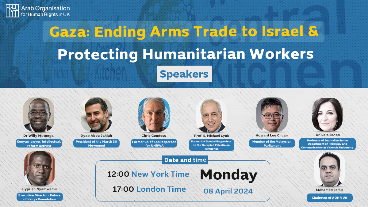 AohrUk's tweet photo. โ The continued violence against civilians & aid workers in Gaza must end. Discover how at our webinar, 'Gaza: Ending Arms Trade to Israel & Protecting Humanitarian Workers,' on April 8. Your voice can make a difference. #EndArmsTrade #StandWithGaza
@LolaBanon
@howardlee_my
@GunnessChris
@Aboujahjah
@WMutunga
@NyamwamuCyprian
@MGamil_AOHR
@MichaelLynk5