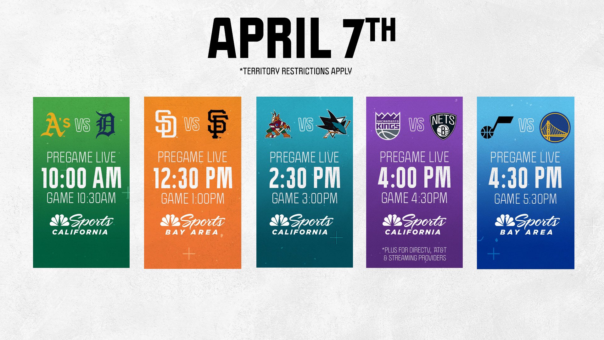 NBC Sports Bay Area CA on X Lock in for a HUGE sports day Catch all the action on NBC Sports Bay Area NBC Sports California NBC Sports California Plus and