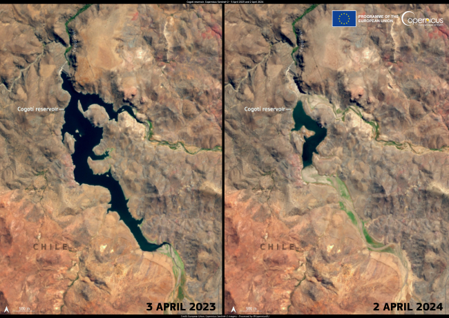 Ouch. Drought affects the Cogotí Reservoir in Chile. copernicus.eu/en/media/image…