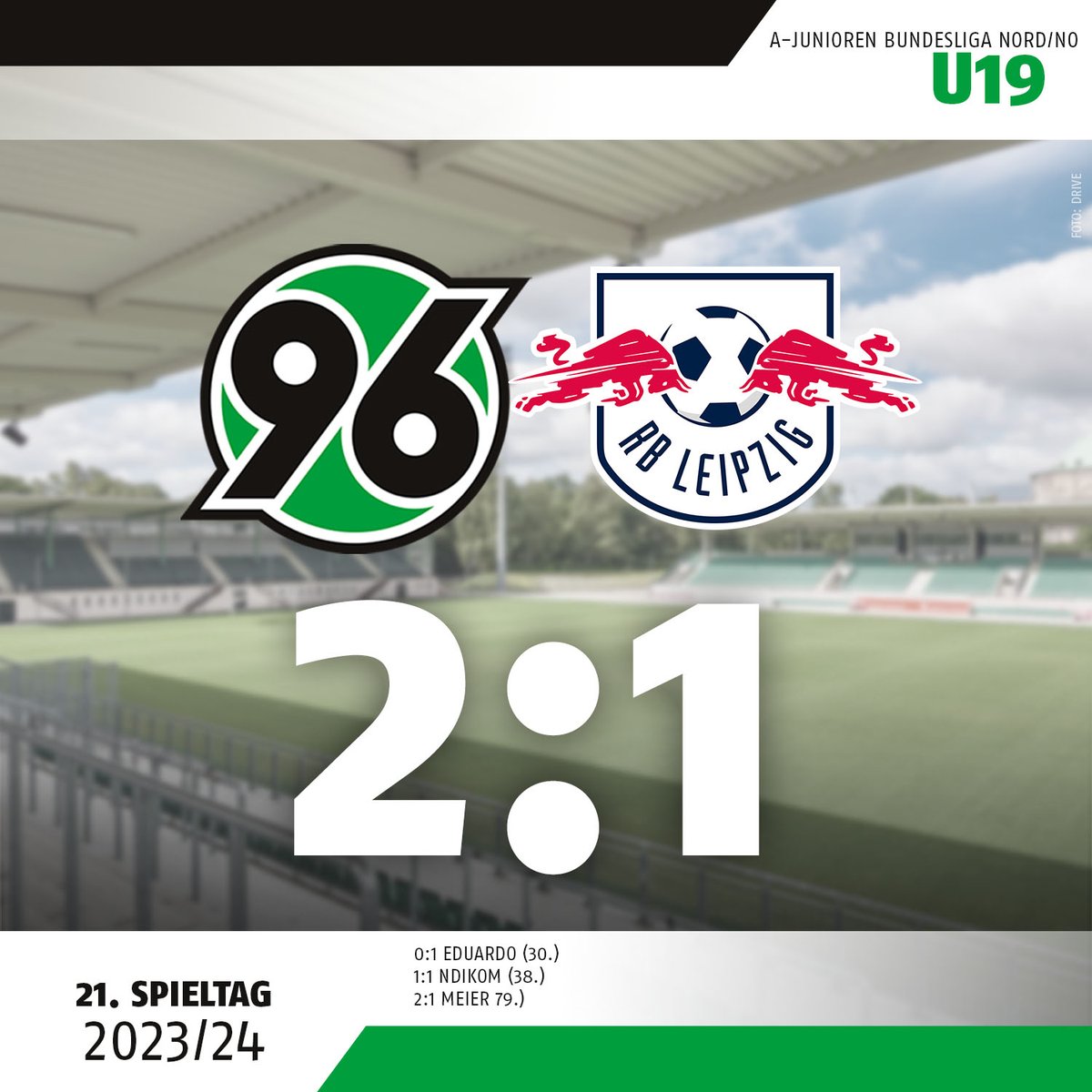 Unsere #96U19 schließt ein herausragendes 96-Akademie-Wochenende fantastisch ab und schlägt @RBLeipzig mit 2:1! ⚽️⚽️⚽️ Glückwunsch Männer! 👏 #H96 #96Akademie #NiemalsAllein ⚫️⚪️💚