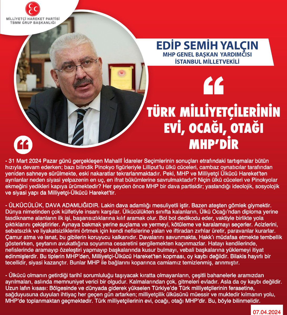 MHP Genel Başkan Yardımcısı ve İstanbul Milletvekilimiz Prof. Dr. E. Semih Yalçın @E_SemihYalcin: Türk milliyetçilerinin evi, ocağı, otağı MHP’dir mhphaber.com/?p=10329