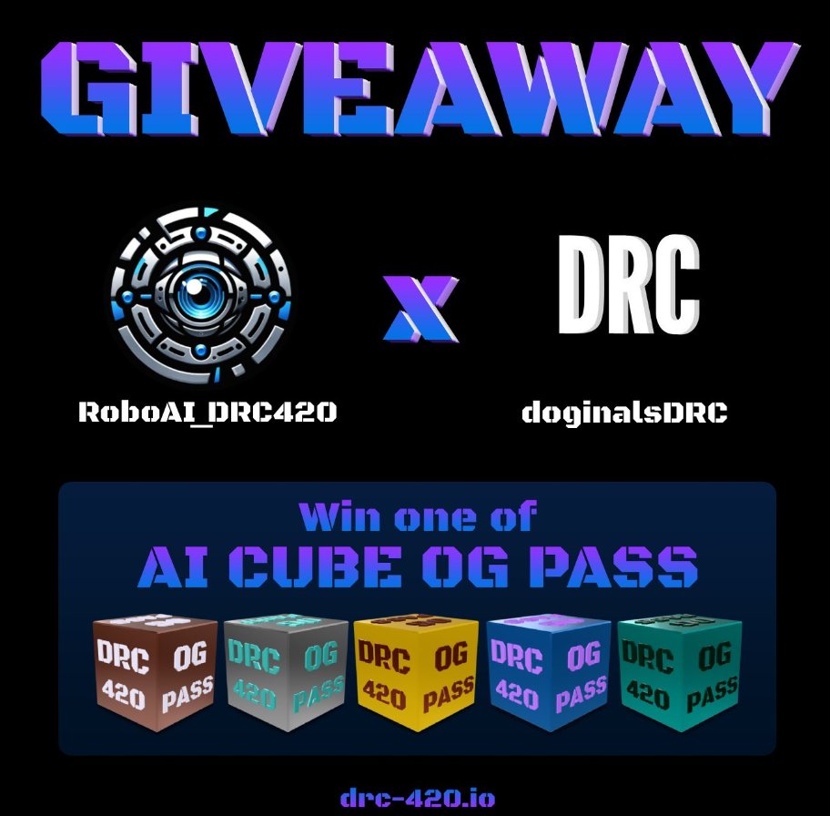 🔥 We're happy to announce our new partnership with <a href="/RoboAI_DRC420/">RoboAI | DRC-420</a>! 

🤖RoboAI DRC420 - pioneers in DRC-420 Protocol of Doginals!

🎁 #GIVEAWAY time ! 
🏆15 WINNERS will receive RoboAI OG PASS!  

🔄 First 3D experience on the #Doginals NFT 
 versatility with rotations, zooms and