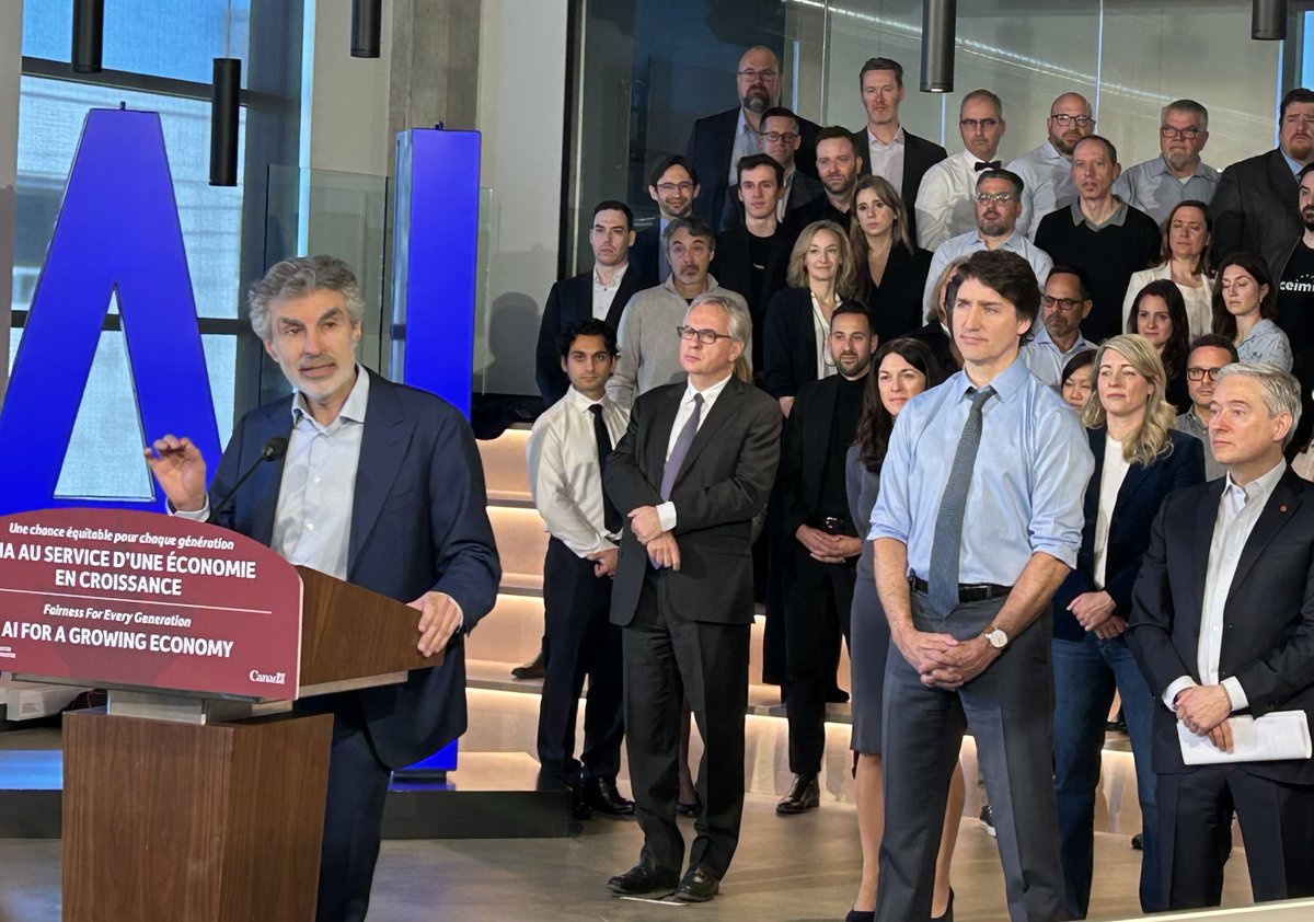 Mila welcomes this morning's announcement by Canadian Prime Minister @JustinTrudeau of a historic investment of over $2 billion in AI, including a strategic national computing infrastructure, and the establishment of an institute dedicated to AI safety research.