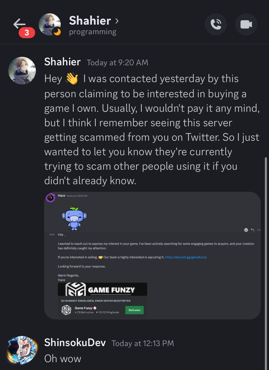This person named Hace DMed me saying he could get my game back. Found out he was a scammer and worked with Jacob (the person who stole my game). He swore he wasn’t a scammer anymore. 2 days later he tries scamming Shahier. Be careful with Hace, JD, and Aymin. #Roblox #RobloxDev