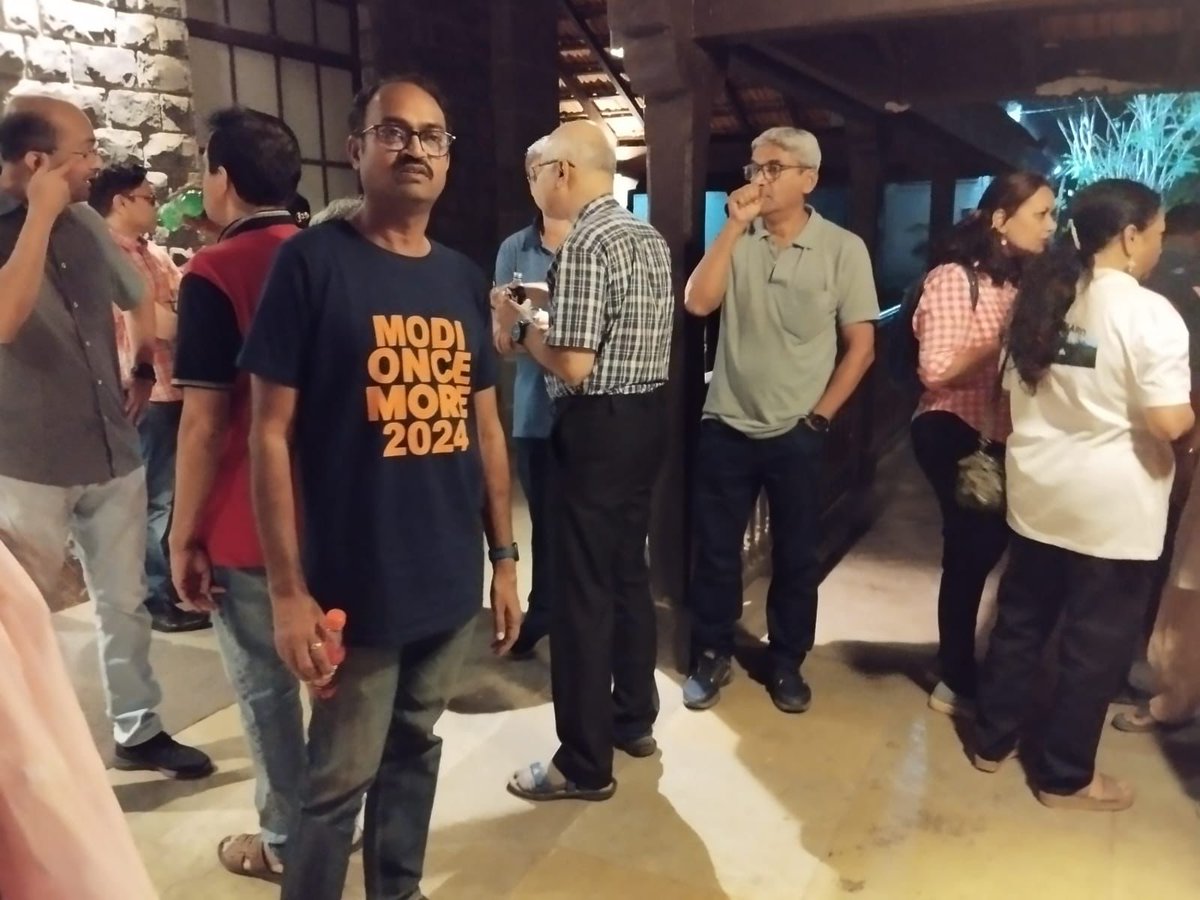 Our t-shirts are suitable attire anywhere! 
From watching great movies to intellectual gatherings
Our Pune #ModiOnceMore2024 team members are modelling them in different settings, so you can see that we are right!