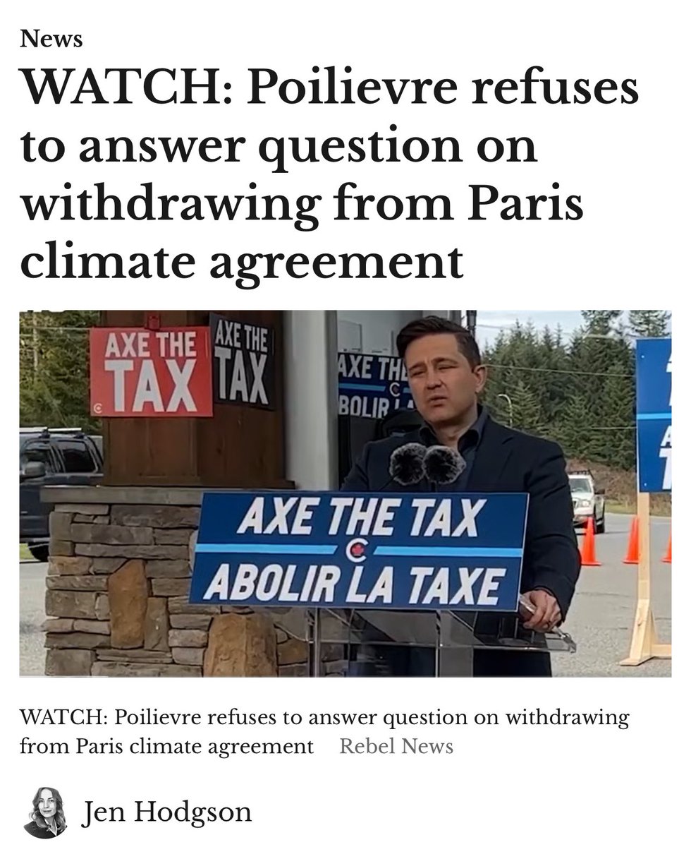 He actually answered a few weeks ago that no, he’s not planning to withdraw from the Paris Accord. He knows it’s pissing off a lot of Conservatives, so he prefers not to repeat it. But the reality is Poilievre is a globalist who believes in the climate hoax and will tax…