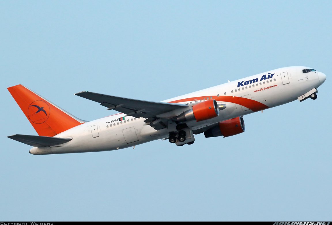 A Kam Air B767-200 seen here in this photo at Beijing Capital Airport in May 2016 #avgeeks ©️-Weimeng