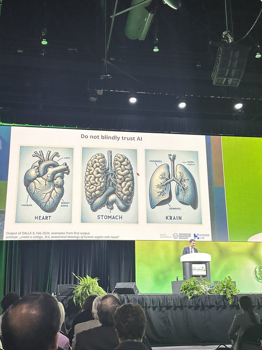 “Our jobs are still safe” 😂 Great talk on some of the promise and hallucinations of AI from @katherlab at #AACR24