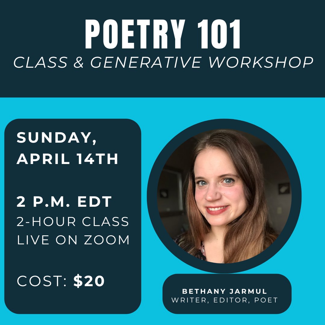 ONE WEEK AWAY! I'm really excited to lead this workshop, share my love of poetry, dive into some poetry fundamentals, and write new poetry together! If you want to join, there's room for you! Register today: shorturl.at/dFPUY