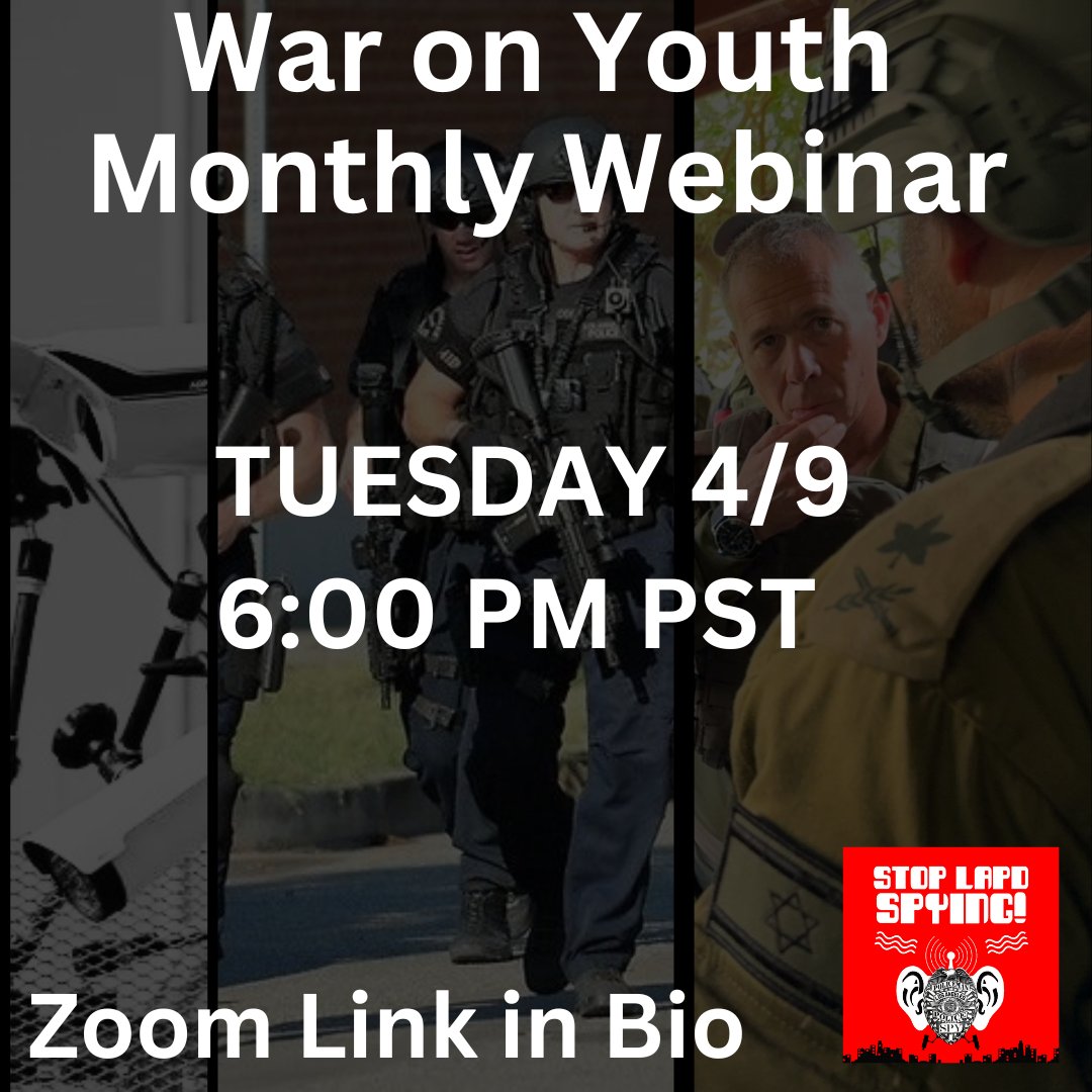 Join us this Tuesday at 6 pm, online, for our monthly War on Youth webinar. Details here: stoplapdspying.org/war-on-youth-w…