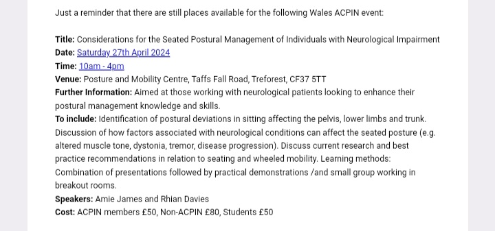 Postural Management Study day with Wales ACPIN.