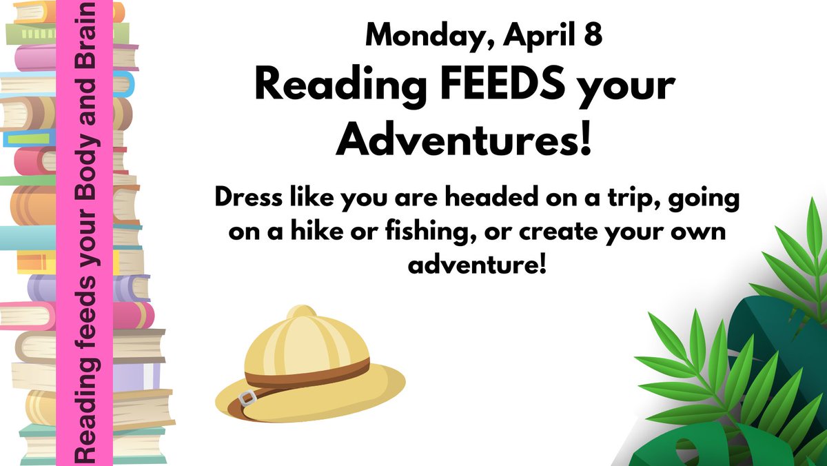 Reminder! #owlsome Spirit day to celebrate reading! April is National School Library Month! Reading feeds your body and brain!