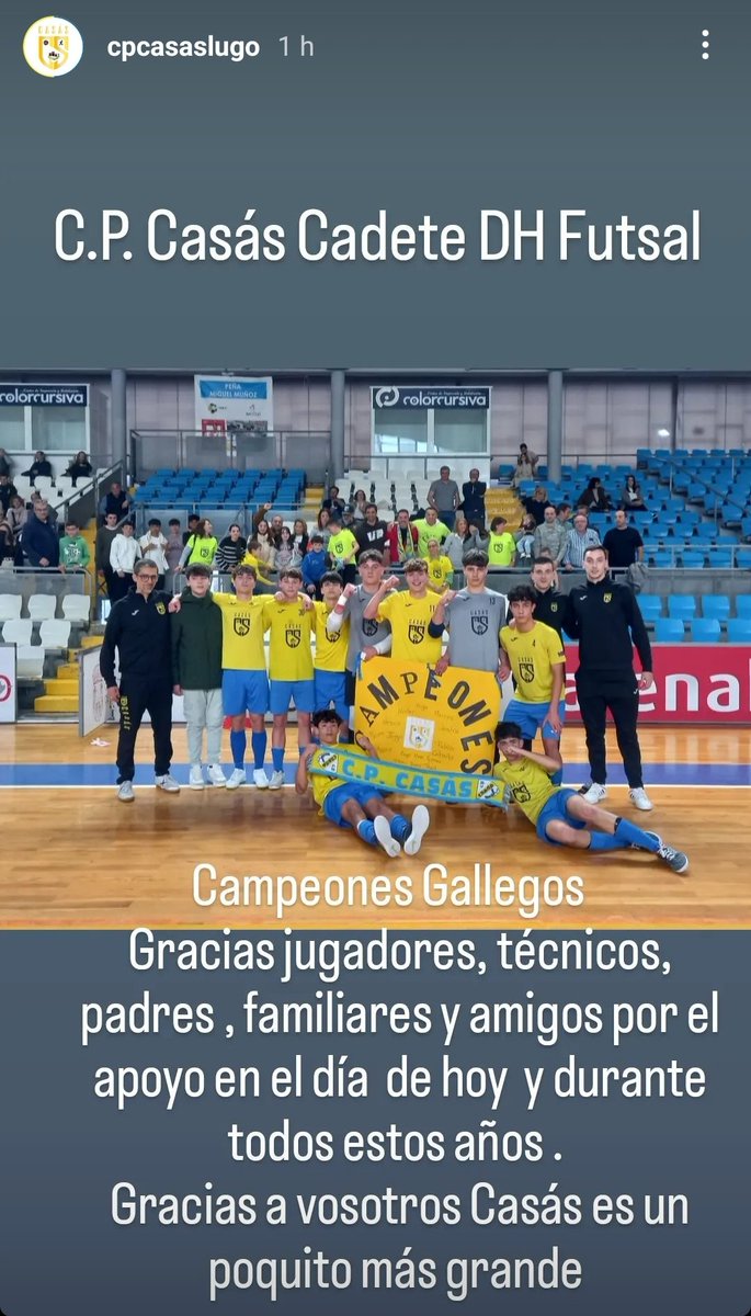 Noraboa aos amigos do <a href="/cpcasaslugo/">Club Polideportivo Casás</a> polo Campionato da División de Honra Cadete de fútbol sala.