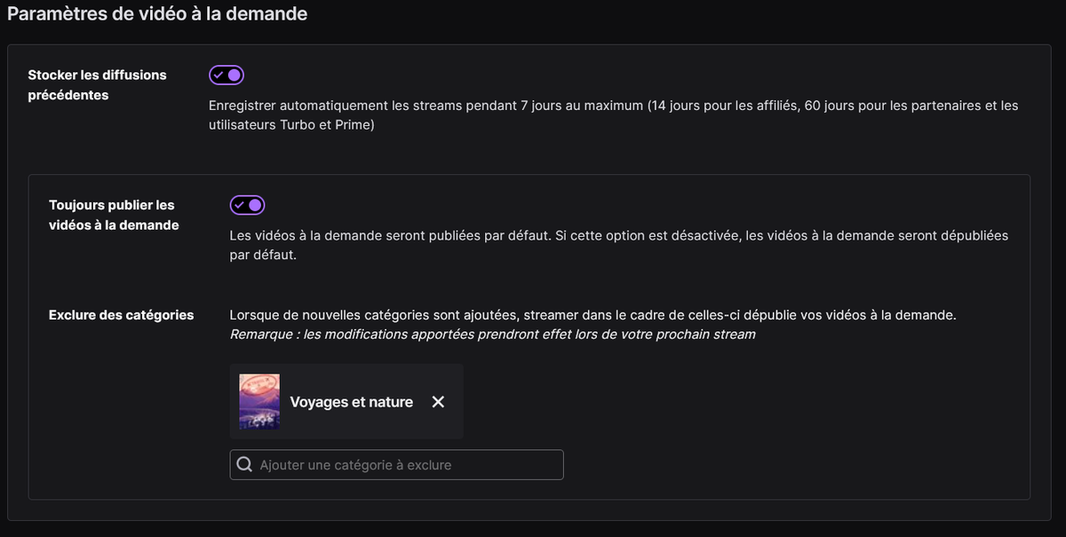 Cibou's tweet photo. [TIPS TWITCH]
Je l'ai découvert ajd alors je vous le partage ▶ on peut ajouter des catégories de live, qui, quand votre live est terminé, dépublie automatiquement votre VOD. ❌

Pratique pour les jeux avec des musiques DMCA type Life Is Strange (au hasard total😑) ou les IRL❗ https://t.co/hMpSPBgZim