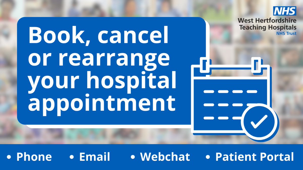 Do you know there are multiple ways to book, change and cancel your hospital appointment? Find out more ➡️ bit.ly/bookchangecanc… 📞 Phone 📩 Email  ⌨️ Webchat 📲 Patient Portal Choose the most convenient method for you! #watford #hemel #stalbans
