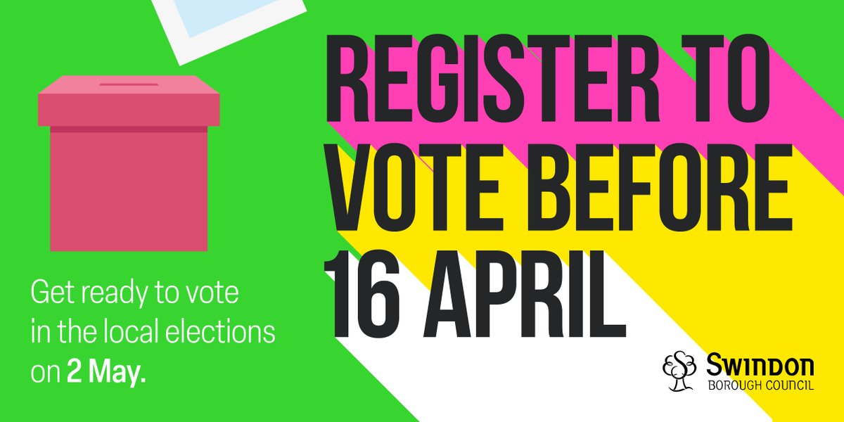 🗳️ There's only 9 days left to register to vote! 🗳️ It only takes 5 minutes to register on the Government's website: gov.uk/register-to-vo…. Make sure you are registered by 5pm on 16 April to be able to vote in the local elections on 2 May. #SwindonVotes