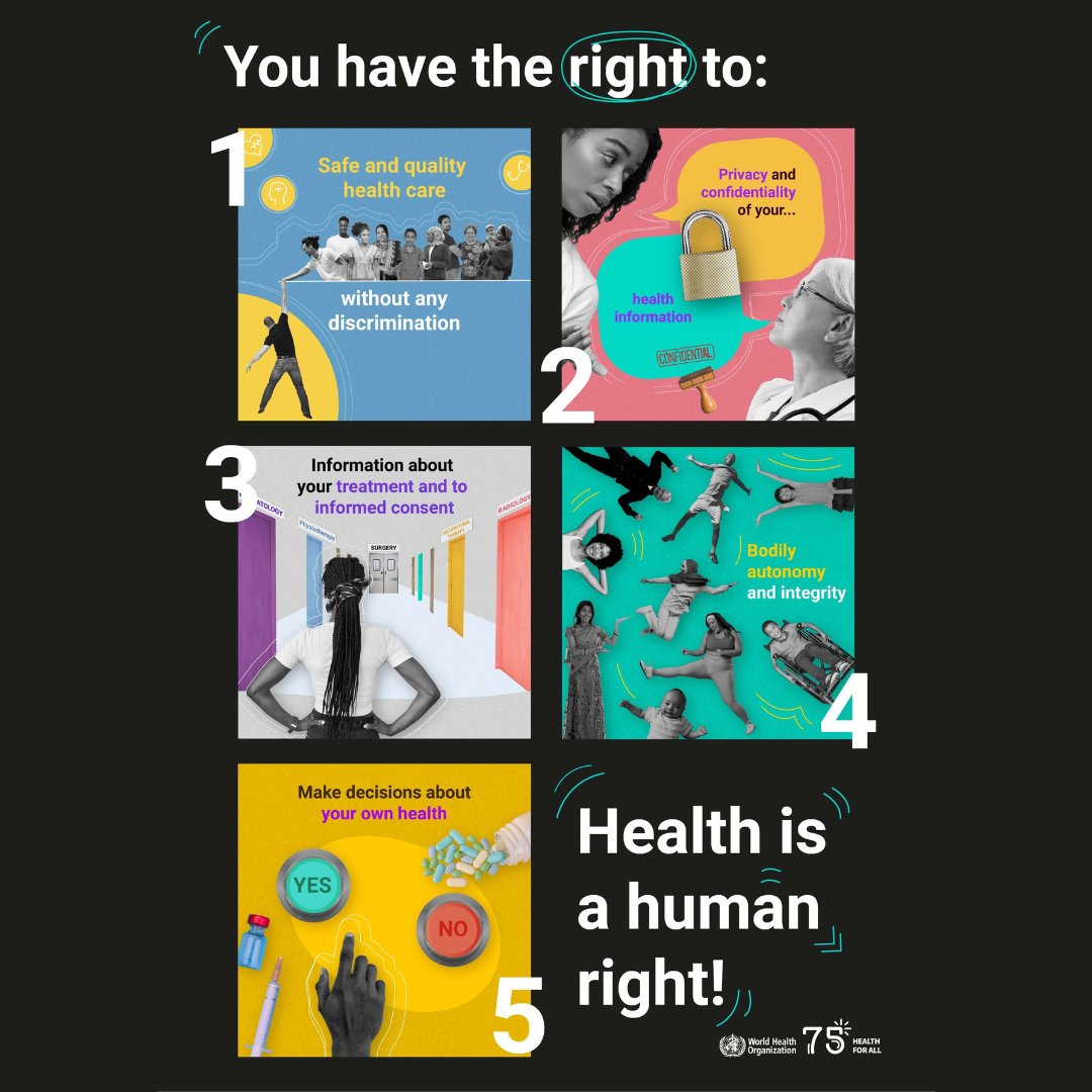 Champion the right of everyone, everywhere to have access to quality health services, education, & information, safe drinking water, clean air, good nutrition, quality housing, decent working & environmental conditions, & freedom from discrimination. #WorldHealthDay2024