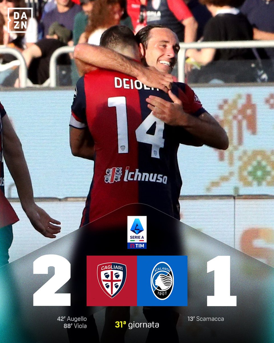 #SerieA 🇮🇹 ⚽  31ª giornata
#CagliariAtalanta finale 2️⃣1️⃣
⚽#Scamacca 13’
⚽️ #Augello 42’
⚽️ #Viola 88’
#WeAreCalcio #Calcio