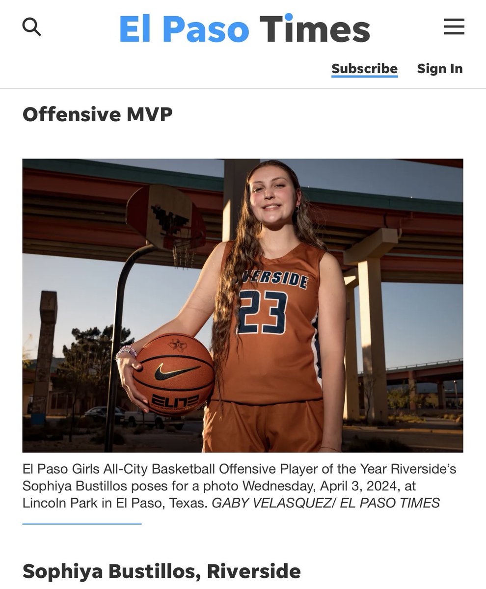 👏 Huge shoutout to Ranger Sophiya Bustillos for her outstanding achievement in being named the El Paso Girls All-City Basketball Offensive Player of the Year! Your talent and dedication on the court are truly inspiring. Keep making waves! 🏀 #Riverside4Ever