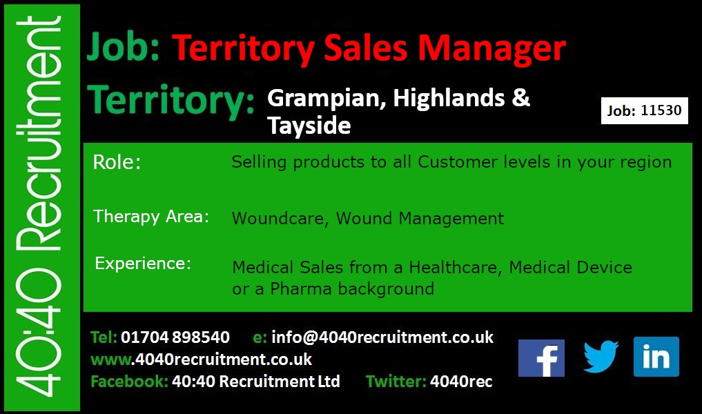 REF: 11530 Territory Sales Representative: GRAMPIAN / HIGHLANDS / TAYSIDE. Details can be viewed at: zurl.co/y37Z   #medicalsales #healthcaresales #territorymanager #salesjobs #secondarycare #territorysalesmanager #medicalsalesrep #medicalsales #scotlandjobs