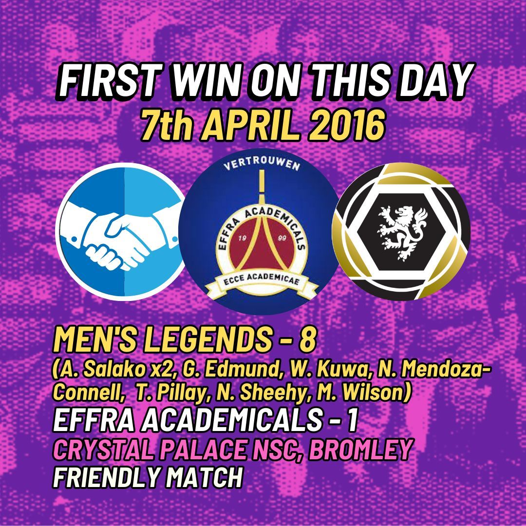 Our First Win on 7th April: 2016 🏆 8-1 v Effra Academicals (Friendly) ⚽ Scorers: A. Salako x2, G. Edmund, W. Kuwa, N. Mendoza-Connell, T. Pillay, N. Sheehy, M. Wilson 📌 Crystal Palace National Sports Centre #WFC #Wanderers #TheWorldsClub #Dulwich #TulseHill #FirstWin
