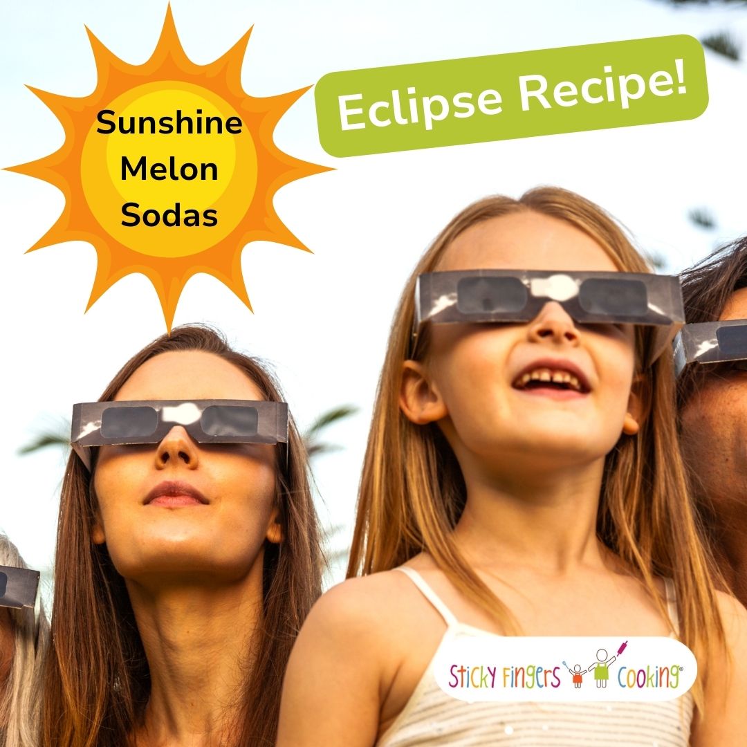 ☀️ We are very excited for the ECLIPSE tomorrow! 🌙 Make a delicious solar-inspired recipe with your kid chefs on Monday: #Sunshine Melon Sodas! Find the recipe here: stickyfingerscooking.com/recipes/sunshi… #StickyFingersCooking #EasyRecipes #KidRecipes #KidsCooking #Recipe #Melon #Eclipse