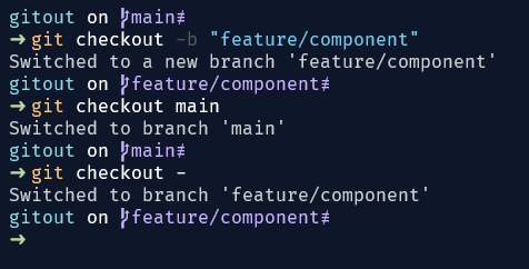 Trugamr's tweet photo. @matanbobi Switching to previous branch also works with checkout 🤷 https://t.co/wA2j6ljx5s