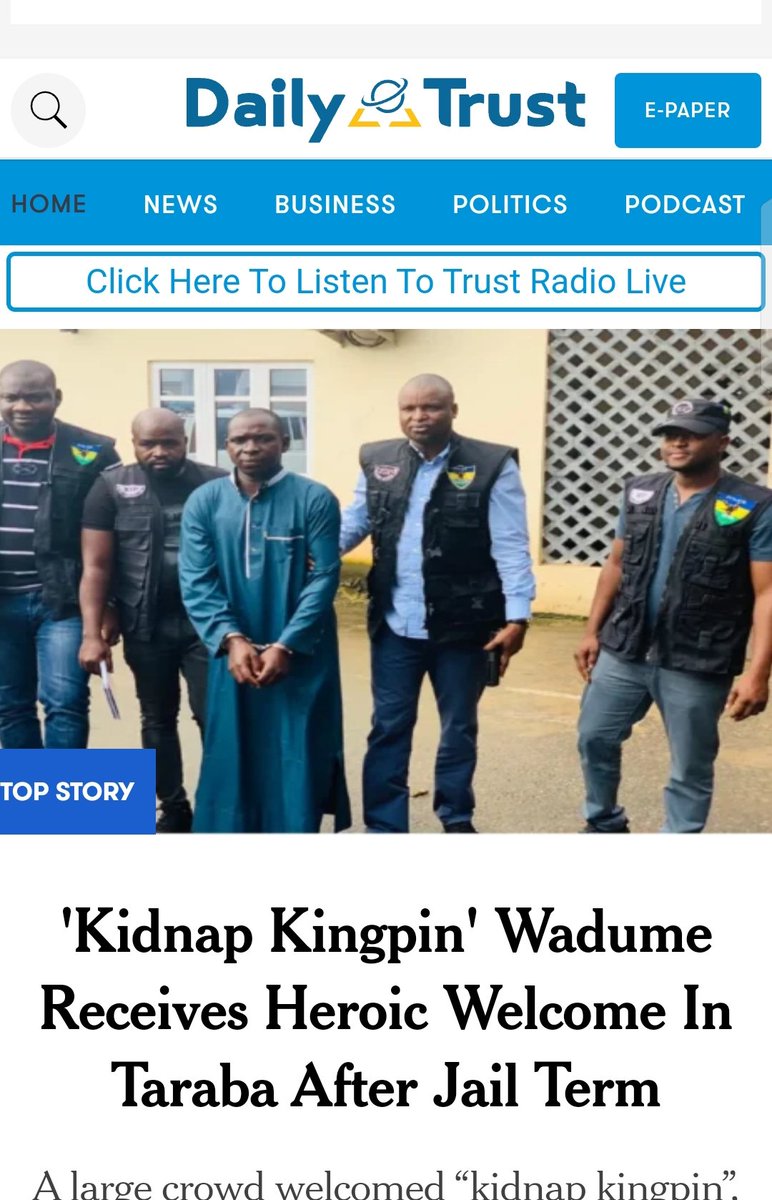 In 2019, the IGP team arrested kidnap kingpin Wadume. Soldiers of Battalion 93, Ibbi-Takum road, led by Capt. Tijjani Balarabe, killed the policemen, freeing Wadume. Wadume was subsequently re-arrested &amp; jailed. A court has set him free!  The policemen died in vain!  Nigeria!