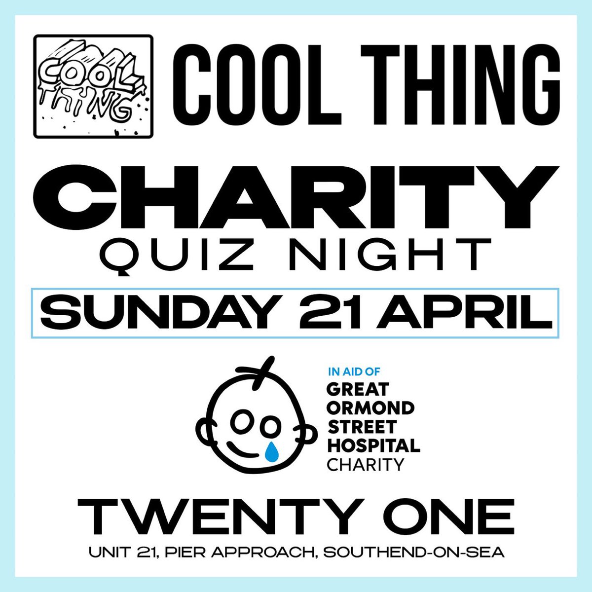 Cool Thing Records (@coolthingmusic) on Twitter photo SAVE THE DATE 📆
We are hosting a Charity Quiz Night at Twenty One Southend on Sunday 21st April in support of <a href="/GOSHCharity/">Great Ormond Street Hospital Charity</a>
More details to follow!
#anothercoolthing #worldcuponsea SAVE THE DATE 📆
We are hosting a Charity Quiz Night at Twenty One Southend on Sunday 21st April in support of <a href="/GOSHCharity/">Great Ormond Street Hospital Charity</a>
More details to follow!
#anothercoolthing #worldcuponsea