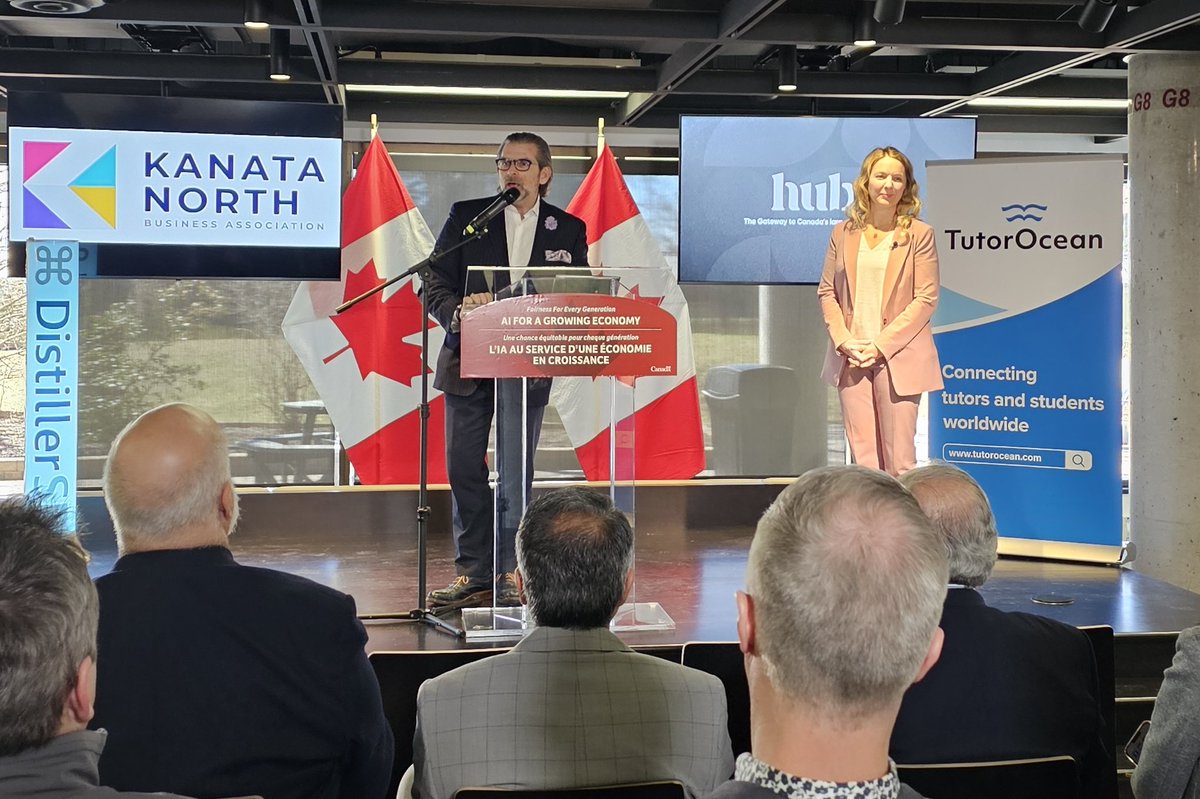 Pleased to be at @KanataNorthBA for @JennaSudds's announcement of GC $2.4B investment in #AI (introduced by @GuyLevesqueUOtt) w/ 3 objectives 1 ... support access to AI and compute infrastructure 2 ... grow economy through AI adoption 3 ... safe AI development #gcdigital