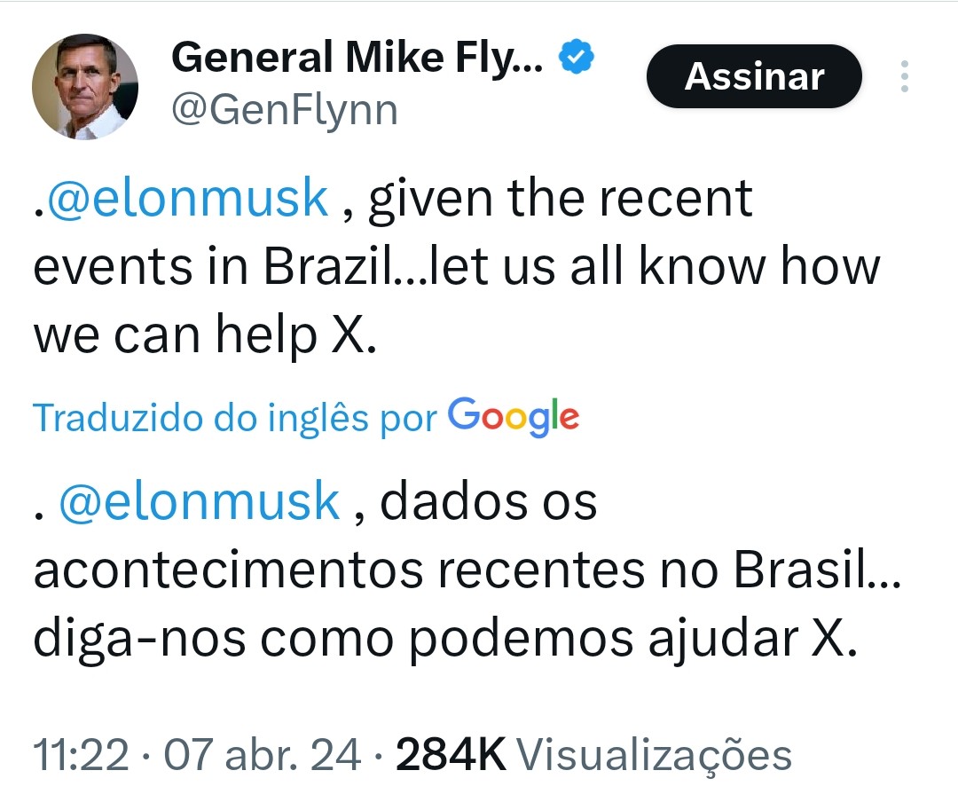 General americano aposentado e ex-assessor de Donald Trump oferece ajuda a Elon Musk.