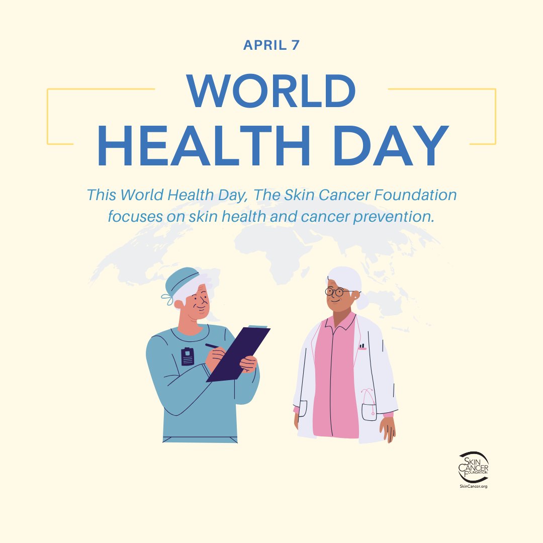 This World Health Day, we are focusing on skin health and cancer prevention. Did you know about 90 percent of nonmelanoma skin cancers are associated with exposure to UV radiation from the sun? Practice sun-safe habits. Together, we can prevent skin cancer. #WorldHealthDay