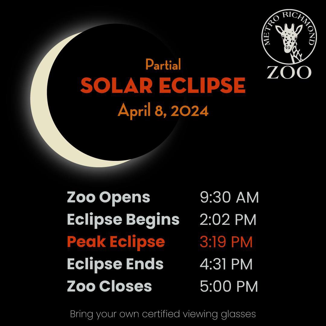 Need a place to watch the solar eclipse tomorrow? We've got you *partially* covered! Come watch this celestial experience with us at the zoo. Our park has plenty of open areas offering unobstructed views of the sky. Observe how the animals may respond to this natural phenomenon.